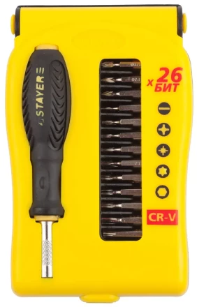 Набор STAYER: Отвертки для точных работ, Cr-V, Cr сменные биты, обрезиненная рукоятка, 28предметов 25614-H28 купить в Когалыме