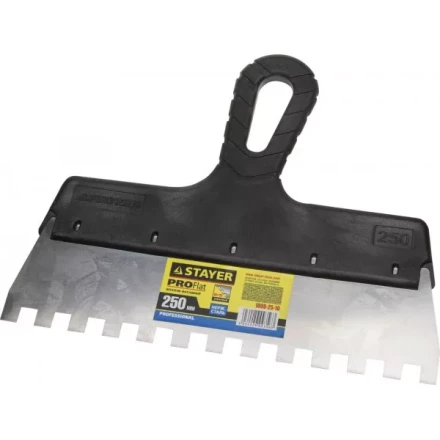 Шпатель STAYER "PROFESSIONAL" нержавеющий зубчатый с пластмассовой ручкой, 250мм, зуб 10х10мм 1009-25-10 купить в Когалыме