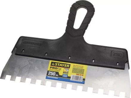 Шпатель STAYER "PROFESSIONAL" нержавеющий зубчатый с пластмассовой ручкой, 250мм, зуб 10х10мм 1009-25-10 купить в Когалыме