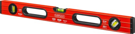 Уровень коробчатый усиленный MIRAX, фрезерованная поверхность, утолщенный профиль, 3 противоударных ампулы (1 поворотная на 360 град), с ручками, 60 см 34603-060 купить в Когалыме