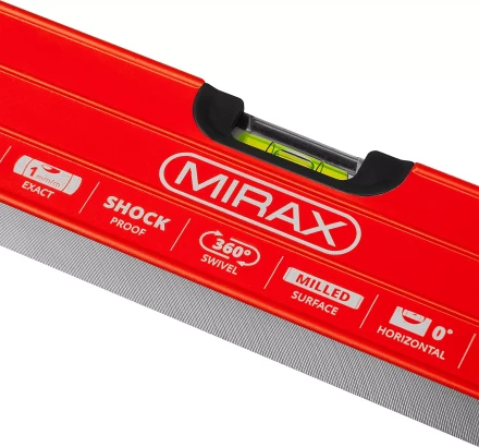 Уровень коробчатый усиленный MIRAX, фрезерованная поверхность, утолщенный профиль, 3 противоударных ампулы (1 поворотная на 360 град), с ручками, 60 см 34603-060 купить в Когалыме