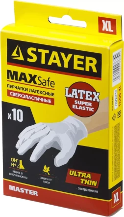 Перчатки STAYER "MASTER" латексные экстратонкие, XL, 10шт 11206-XL купить в Когалыме