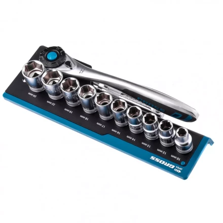 Набор торцевых головок трещотка 120 зубьев 12 предметов 1/2" CrV Gross 14138 купить в Когалыме