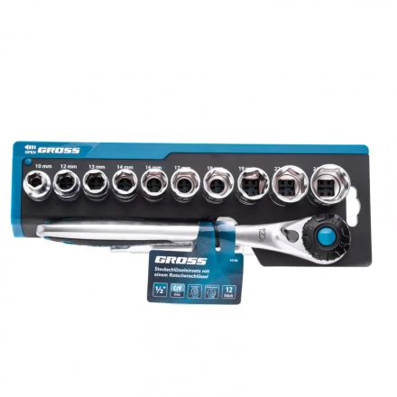 Набор торцевых головок трещотка 120 зубьев 12 предметов 1/2" CrV Gross 14138 купить в Когалыме