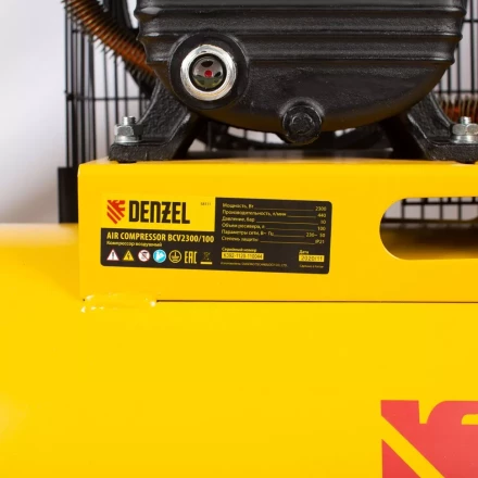 Компрессор воздушный рем. привод BCV2300/100, 2,3 кВт, 100 литров, 440 л/мин Denzel 58111 купить в Когалыме