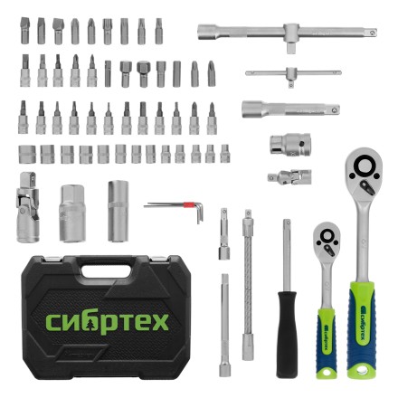 Набор инструментов Сибртех 13388, 1/2&quot;, 1/4&quot;, пластиковый кейс, 94 предмета купить в Когалыме