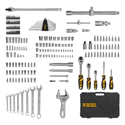 Набор инструментов Denzel 15807, 1/2&quot;, 1/4&quot;, 3/8&quot;, CrV, S2, пластиковый кейс, 216 предметов купить в Когалыме