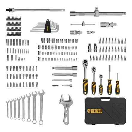 Набор инструментов Denzel 15807, 1/2", 1/4", 3/8", CrV, S2, пластиковый кейс, 216 предметов купить в Когалыме