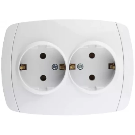 Розетка СВЕТОЗАР "CITY LIGHT" двойная в сборе, с заземлением, цвет белый, 16А/~250В SV-54207-W купить в Когалыме