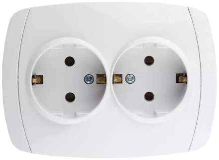 Розетка СВЕТОЗАР "CITY LIGHT" двойная в сборе, с заземлением, цвет белый, 16А/~250В SV-54207-W купить в Когалыме