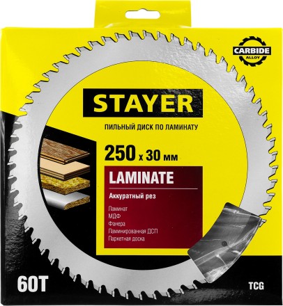 Пильный диск &quot;Laminate line&quot; для ламината, 250x30, 60Т, STAYER 3684-250-30-60 купить в Когалыме