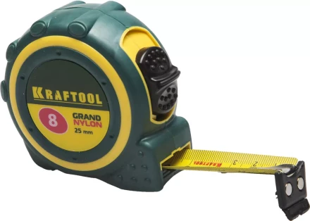 Рулетка KRAFTOOL "GRAND", двухкомпонентный корпус, двусторонняя шкала, нейлоновое покрытие, 8мх25мм 3412-08_z01 купить в Когалыме