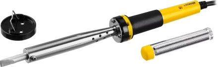 Паяльник PROTerm с двухкомпонентной рукояткой, в комплекте с припоем и подставкой, жало - клин, STAYER Professional 55300-100, 100 Вт 55300-100 купить в Когалыме