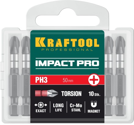 Биты для ударных шуруповертов KRAFTOOL Impact Pro PH 26191-3-50-S10 купить в Когалыме