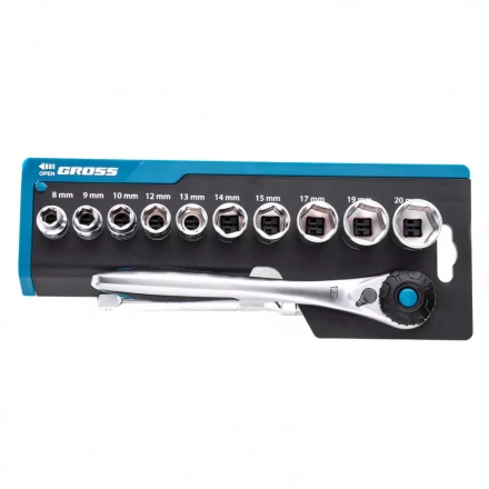 Набор торцевых головок трещотка 120 зубьев 12 предметов 3/8" CrV Gross 14139 купить в Когалыме