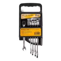 Набор гаечных комбинированных трещоточных ключей КВТ НТК-5 (8–14 мм), 5 шт. (79200)