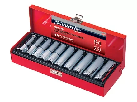 Набор торцевых головок, квадрат 1/2", головки 10 - 22 мм, удлиненные, 10 предм  MATRIX MASTER 13581 купить в Когалыме