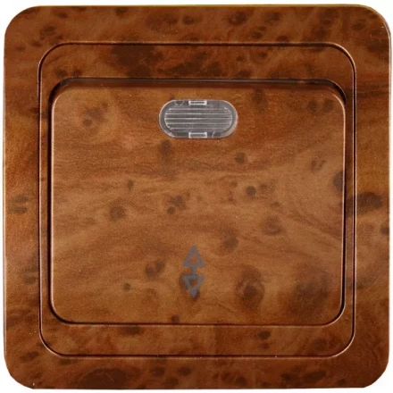 Выключатель СВЕТОЗАР "ГАММА" проходной, с подсветкой, одноклавишный, цвет орех, 10A/~250B SV-54138-N купить в Когалыме