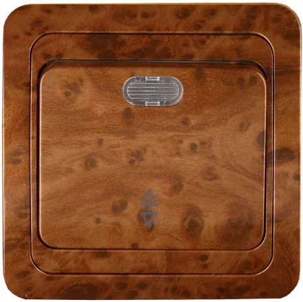 Выключатель СВЕТОЗАР "ГАММА" проходной, с подсветкой, одноклавишный, цвет орех, 10A/~250B SV-54138-N купить в Когалыме