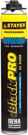 Пена "BlackPRO WINDOW" профессиональная, монтажная, пистолетная, всесезонная, 750мл, STAYER 41136 купить в Когалыме