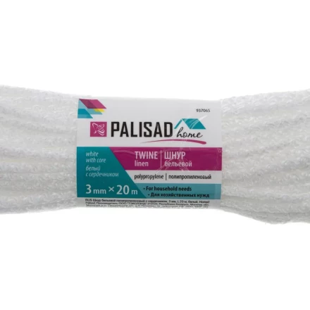 Шнур бельевой полипропиленовый с сердечником, 3 мм, L 20 м, белый, Home Palisad 937065 купить в Когалыме