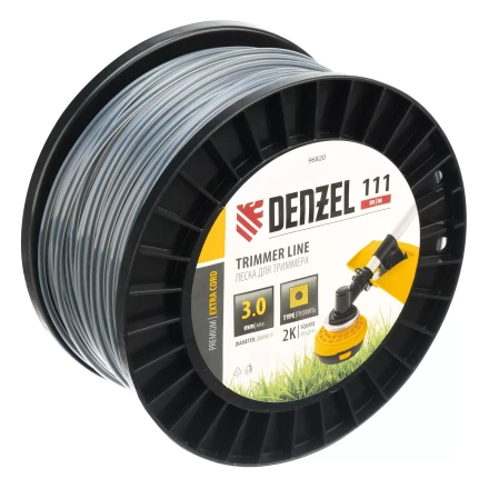 Леска для триммера двухкомпонентная квадрат, 3,0мм х 111м, на DIN катушке EXTRA CORD// Denzel 96820 купить в Когалыме