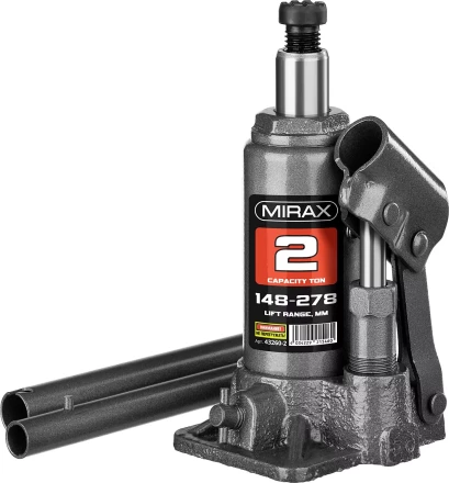 Домкрат гидравлический бутылочный, 2т, 148-278 мм, MIRAX 43260-2 43260-2 купить в Когалыме
