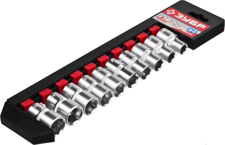 Набор ЗУБР "МАСТЕР": Торцовые головки (1/2") на пластиковом рельсе, Cr-V, 10-19мм, 10 предметов 27652-H10 купить в Когалыме