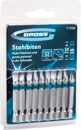 Набор бит SL6,0х50, сталь S2, 10шт GROSS 11326 купить в Когалыме