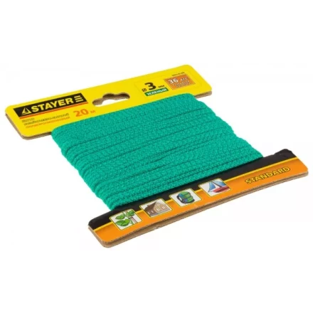 Шнур STAYER "STANDARD" хозяйственно-бытовой, полипропиленовый, вязанный, без сердечника, зеленый, d 3, 20м 50422-03-020 купить в Когалыме