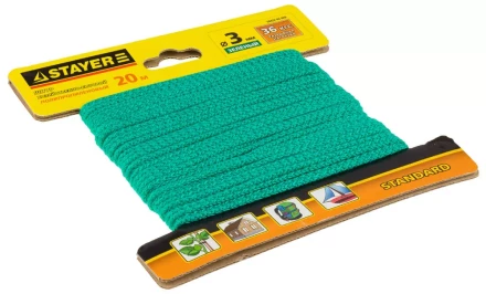 Шнур STAYER "STANDARD" хозяйственно-бытовой, полипропиленовый, вязанный, без сердечника, зеленый, d 3, 20м 50422-03-020 купить в Когалыме