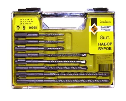Набор буров SDS+ 5,6,8х110 6,8,10х160,8,10х210 8 штук пластиковый кейс Энкор 10998 купить в Когалыме