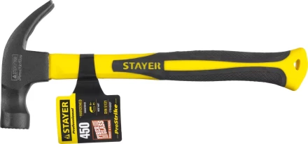 Молоток-гвоздодер "Fiberglass-M" с фиберглассовой рукояткой, с магнитом, 450 г, STAYER Professional 2027-450 купить в Когалыме