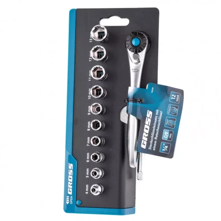 Набор торцевых головок трещотка 120 зубьев 12 предметов 1/4" CrV Gross 14141 купить в Когалыме