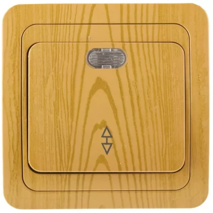 Выключатель СВЕТОЗАР "ГАММА" проходной, с подсветкой, одноклавишный, цвет ольха, 10A/~250B SV-54138-A купить в Когалыме