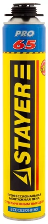 Пена "BlackPRO 65" профессиональная, монтажная, пистолетная, всесезонная, 800мл, STAYER 41137 купить в Когалыме