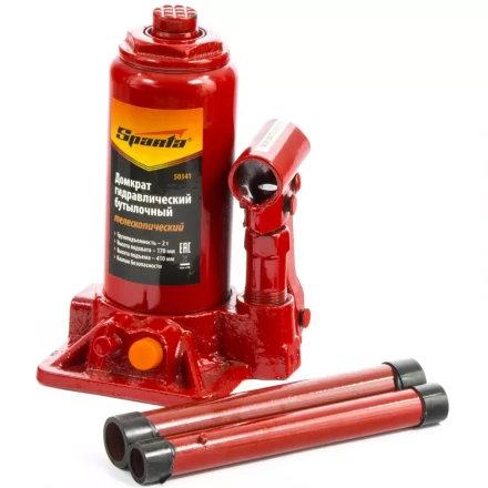Домкрат гидравлический бутылочный телескопический 2 т h подъема 170–410 мм SPARTA 50341 купить в Когалыме
