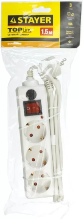 Сетевой фильтр STAYER "STANDARD" электрический, 3 гнезда, макс. мощн. 2200 Вт, 1.5м 55065-1.5 купить в Когалыме