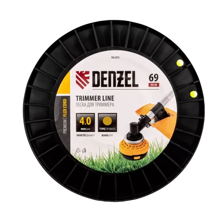 Леска для триммера круглая, 4,0мм х 69м, на DIN катушке FLEX CORD,  Denzel 96283 купить в Когалыме