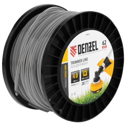 Леска для триммера двухкомпонентная квадрат, 4,0мм х 62м, на DIN катушке EXTRA CORD// Denzel 96821 купить в Когалыме