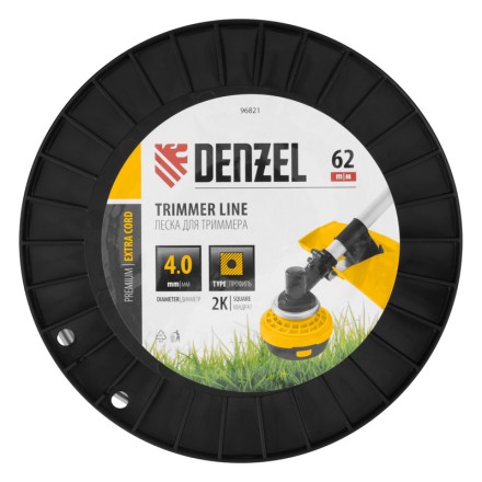 Леска для триммера двухкомпонентная квадрат, 4,0мм х 62м, на DIN катушке EXTRA CORD// Denzel 96821 купить в Когалыме