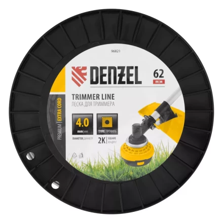 Леска для триммера двухкомпонентная квадрат, 4,0мм х 62м, на DIN катушке EXTRA CORD// Denzel 96821 купить в Когалыме