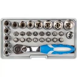 Набор ЗУБР "ЭКСПЕРТ": Биты 16шт,торцов головки с мини трещоткой 12шт,адаптер для бит SQ 1/4"хHex 1/4",удлинит 1/4"/80мм 26054-H31