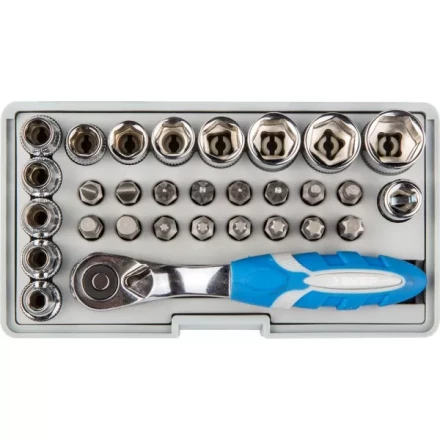 Набор ЗУБР "ЭКСПЕРТ": Биты 16шт,торцов головки с мини трещоткой 12шт,адаптер для бит SQ 1/4"хHex 1/4",удлинит 1/4"/80мм 26054-H31 купить в Когалыме