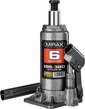 Домкрат гидравлический бутылочный, 6т, 195-380 мм, MIRAX 43260-6 43260-6 купить в Когалыме