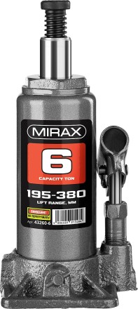 Домкрат гидравлический бутылочный, 6т, 195-380 мм, MIRAX 43260-6 43260-6 купить в Когалыме