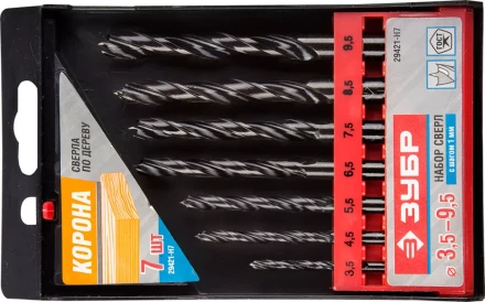 ЗУБР. Набор сверл по дереву, 7шт, 3,5-4,5-5,5-6,5-7,5-8,5-9,5 мм 29421-H7 купить в Когалыме