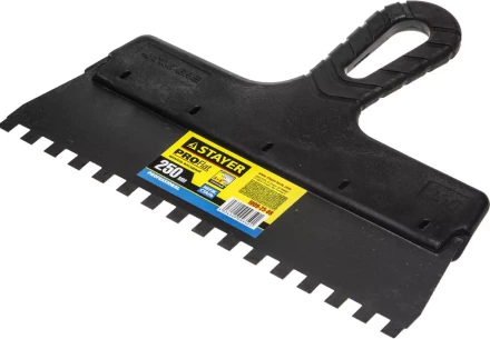 Шпатель STAYER "PROFESSIONAL" нержавеющий зубчатый с пластмассовой ручкой, 250мм, зуб 8х8мм 1009-25-08 купить в Когалыме