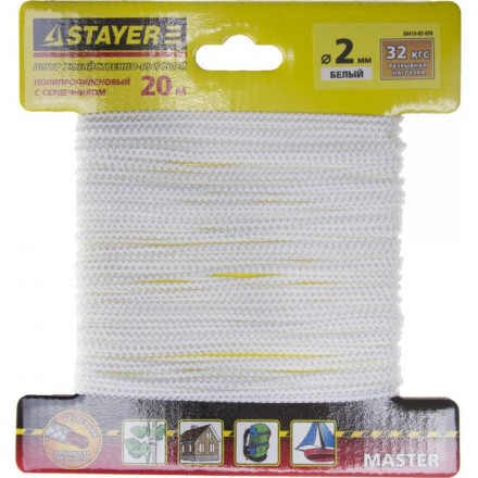 Шнур STAYER &quot;MASTER&quot; хозяйственно-бытовой, полипропиленовый, вязанный, с сердечником, белый, d 2, 20м 50410-02-020 купить в Когалыме