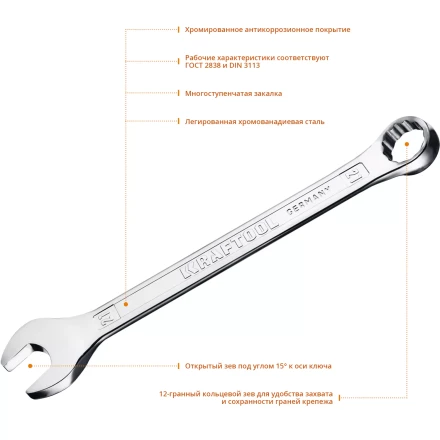 Ключи комбинированные KRAFTOOL, Cr-V, DIN 3113 27079-21 купить в Когалыме